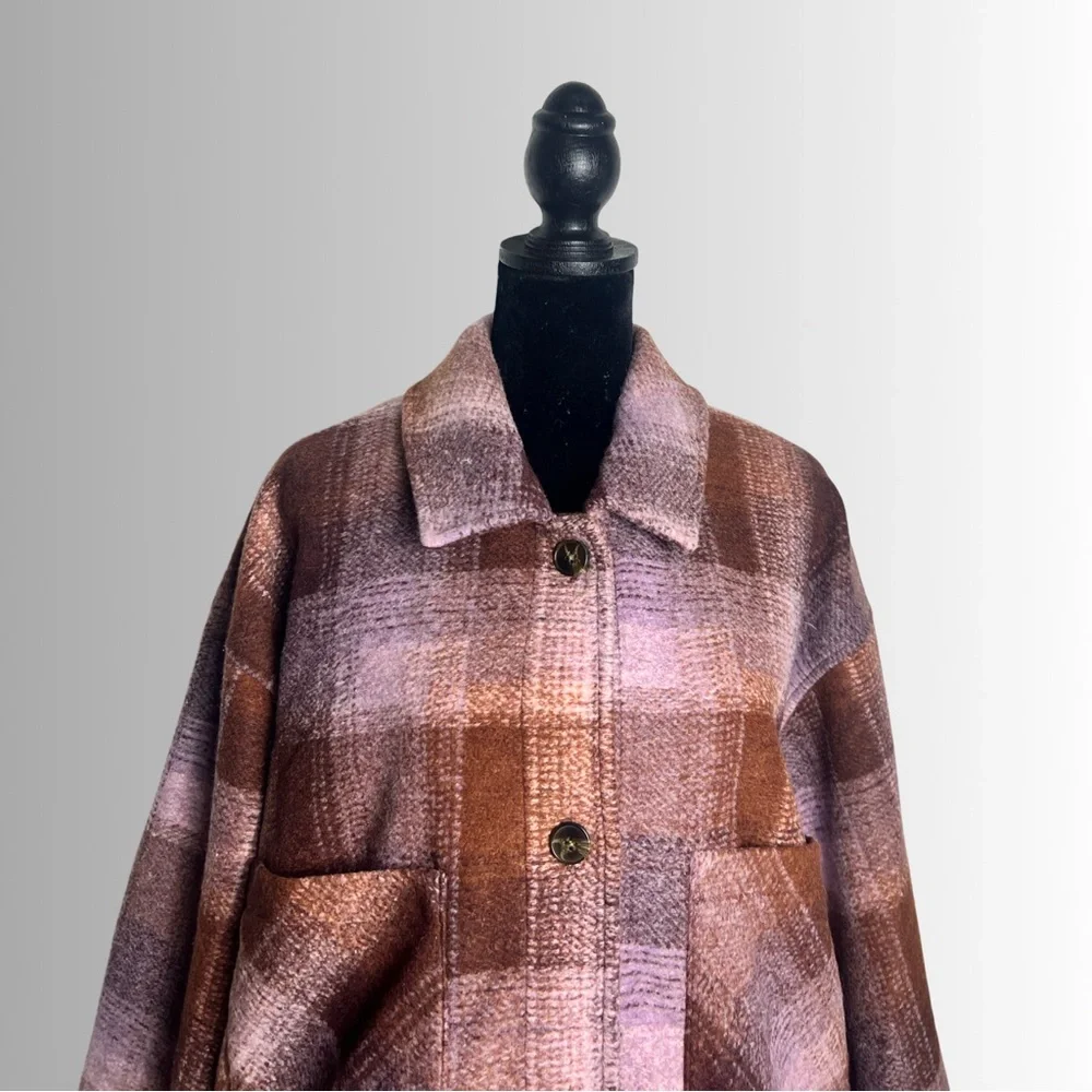 Lucky Brand Oversized Plaid Shirt Jacket Rust/Pink, NWT, Button Down Multi Sizes - Picture 4 of 11